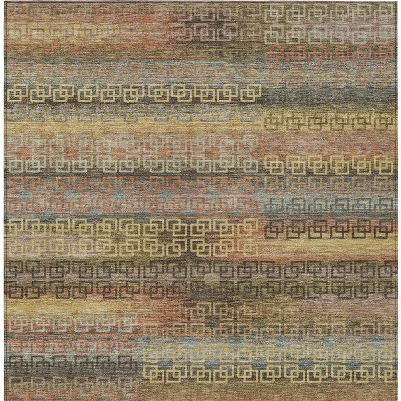 8' X 10' Brown And Gold Striped Washable Indoor Outdoor Area Rug