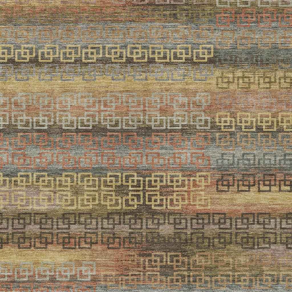 8' X 10' Brown And Gold Striped Washable Indoor Outdoor Area Rug