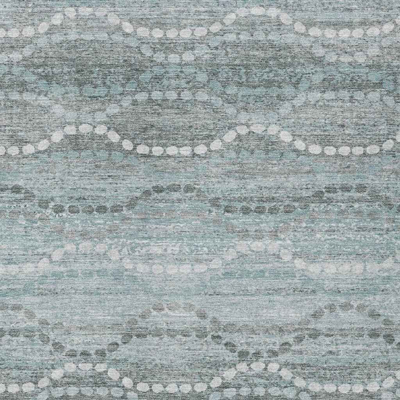 9' X 12' Teal Blue And Ivory Ogee Washable Indoor Outdoor Area Rug