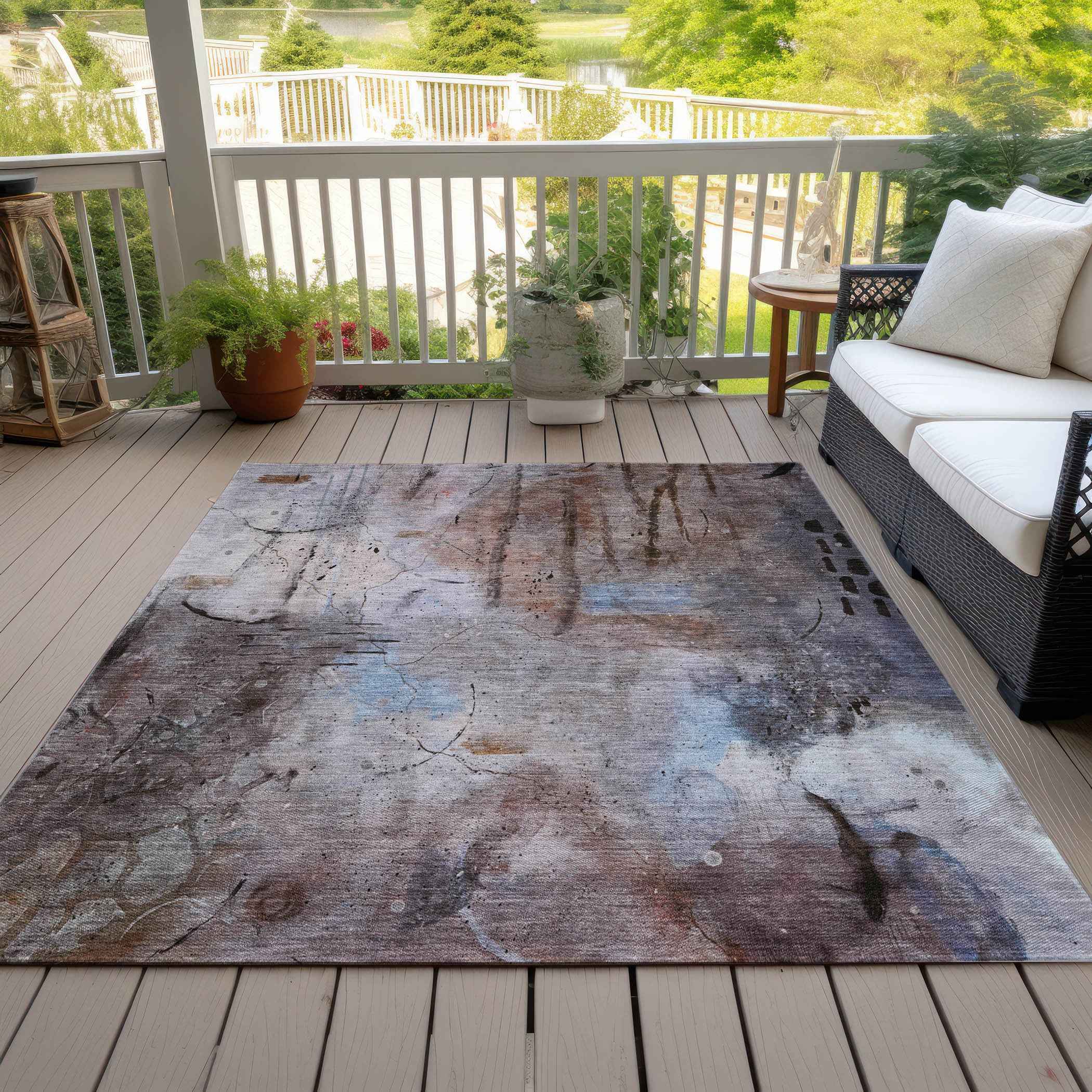3' X 5' Taupe And Brown Abstract Washable Indoor Outdoor Area Rug