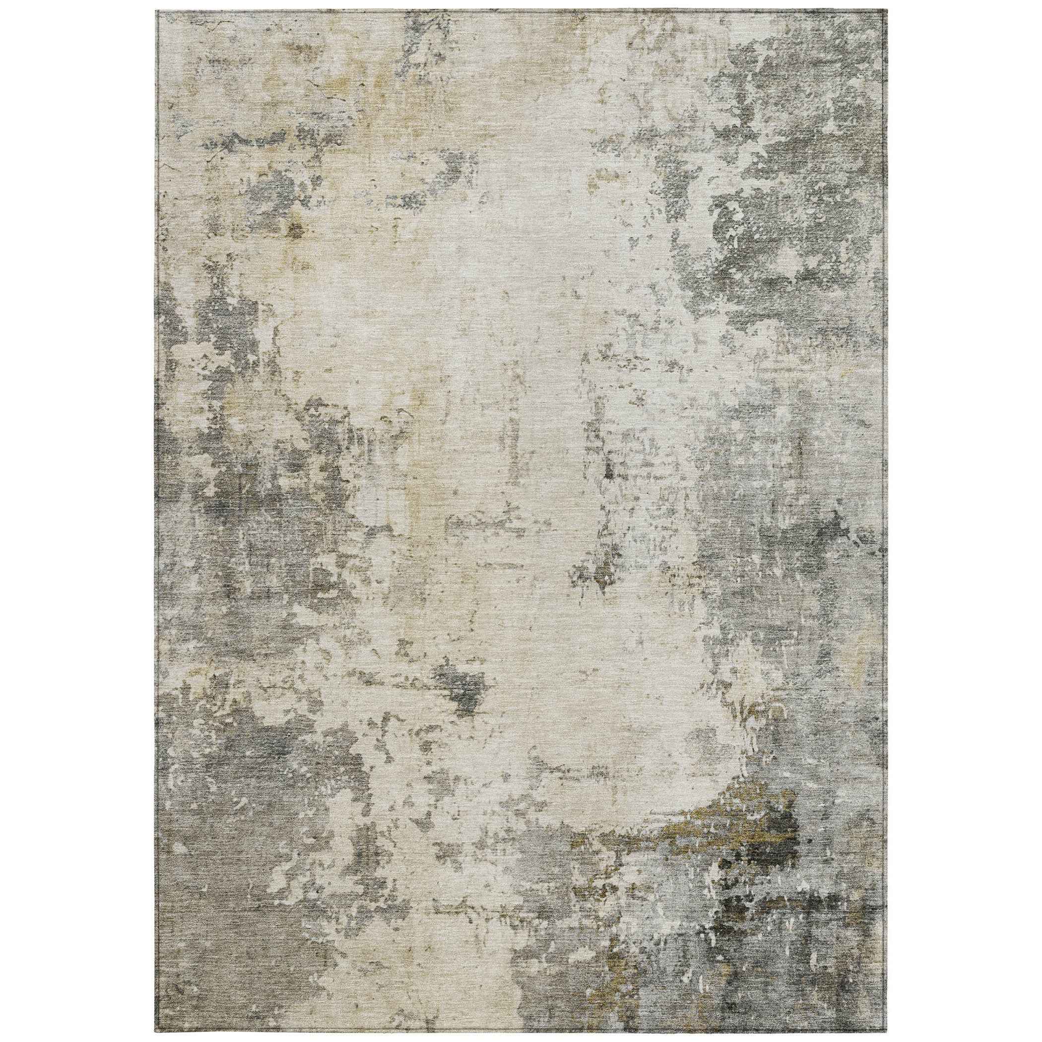 5' X 8' Pewter And Ivory Abstract Washable Indoor Outdoor Area Rug
