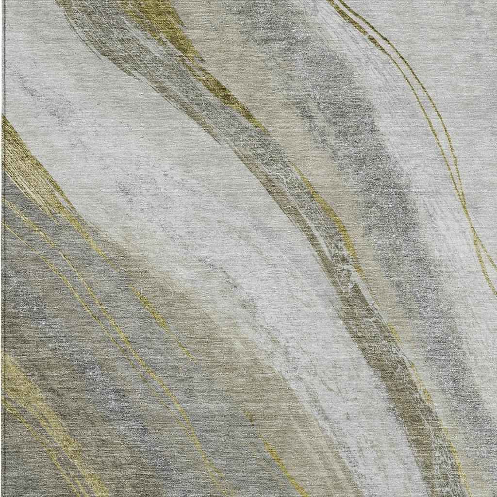 3' X 5' Pewter And Gray Abstract Washable Indoor Outdoor Area Rug