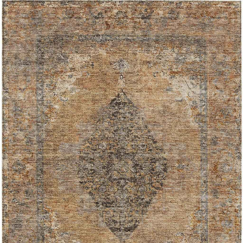 10' X 14' Copper And Taupe Medallion Washable Indoor Outdoor Area Rug