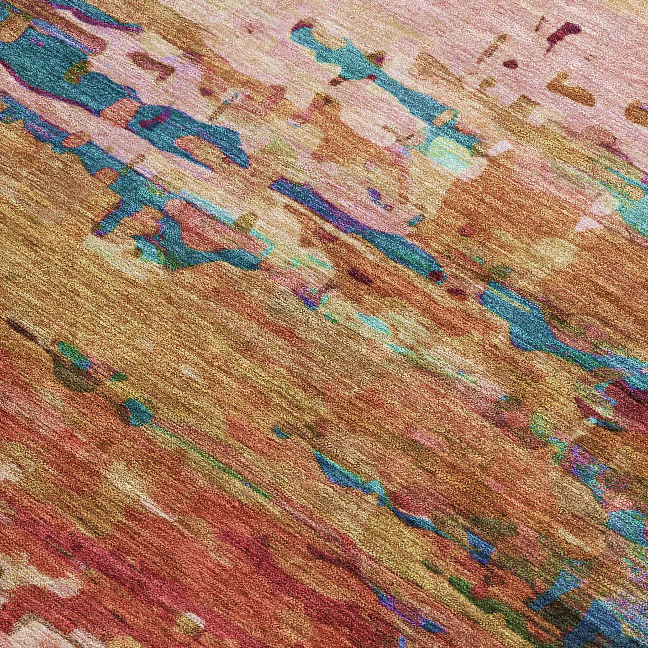 3' X 5' Sage Teal Blue And Blush Abstract Washable Indoor Outdoor Area Rug