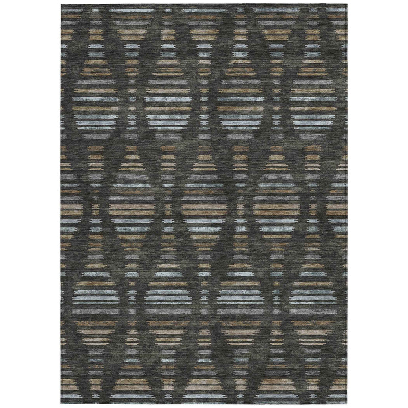 10' X 14' Coffee And Gray Striped Washable Indoor Outdoor Area Rug