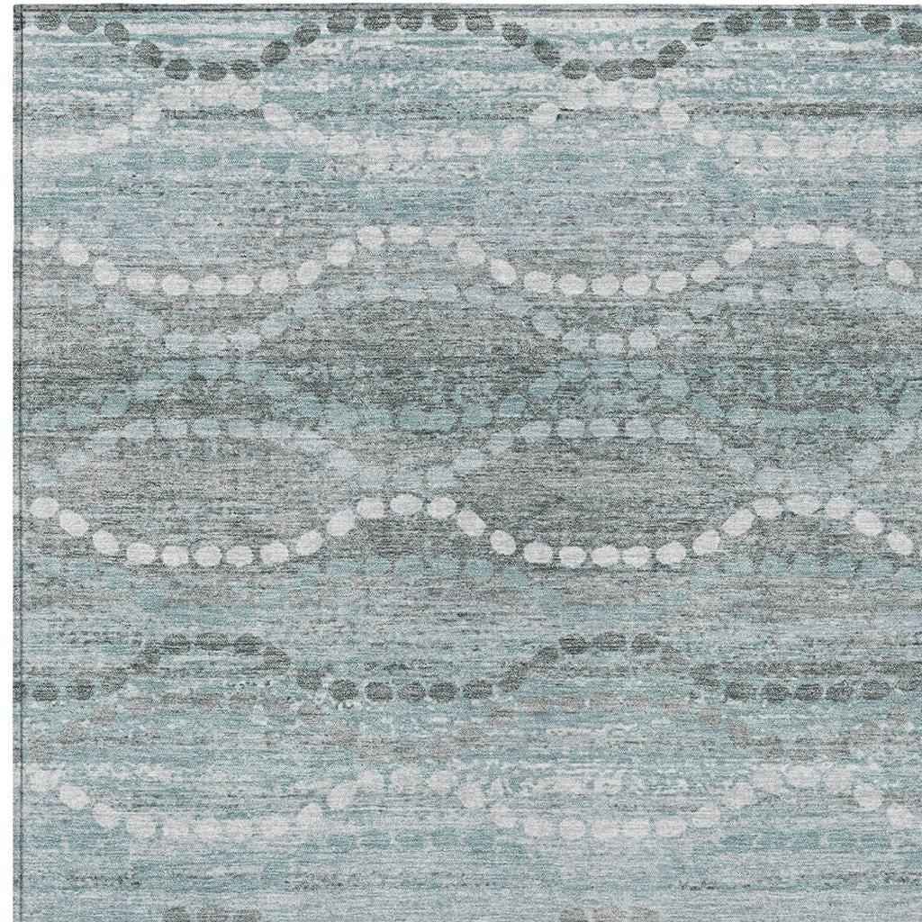 3' X 5' Teal Blue And Ivory Ogee Washable Indoor Outdoor Area Rug
