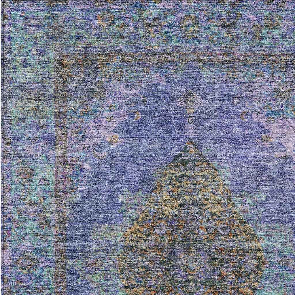 3' X 5' Purple And Gold Medallion Washable Indoor Outdoor Area Rug