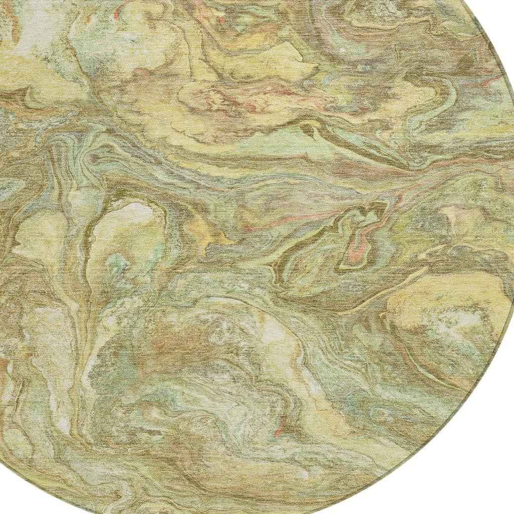 8' Gold And Taupe Round Abstract Washable Indoor Outdoor Area Rug