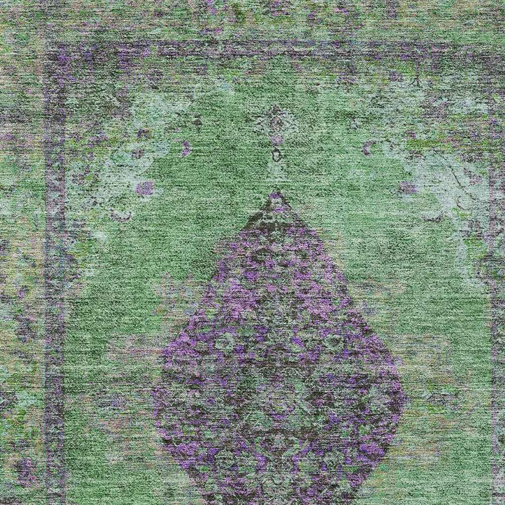 5' X 8' Lime Green And Purple Medallion Washable Indoor Outdoor Area Rug