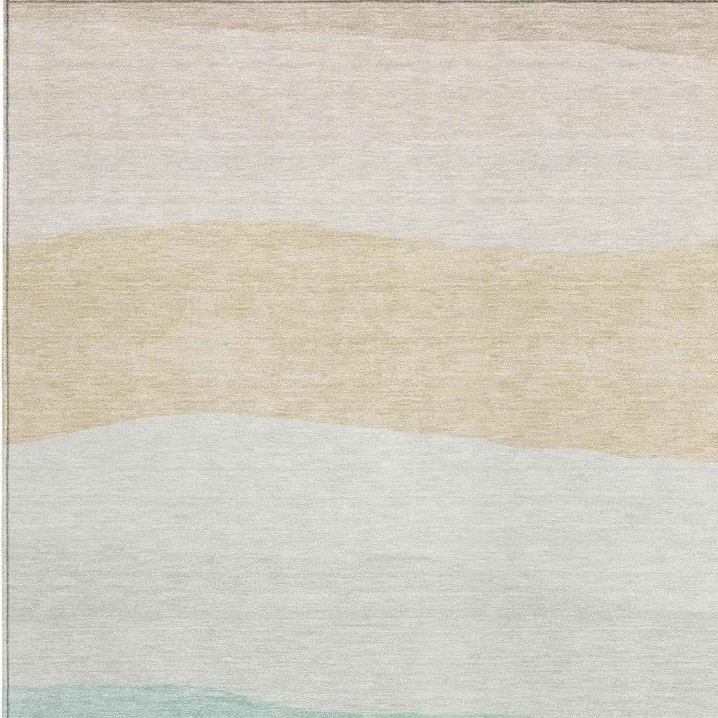 5' X 8' Teal Blue Green And Ivory Striped Washable Indoor Outdoor Area Rug