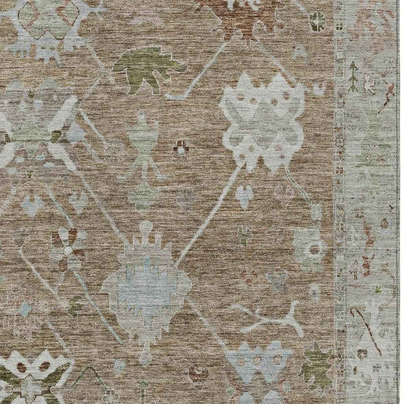 5' X 8' Brown And Gray Tribal Washable Indoor Outdoor Area Rug