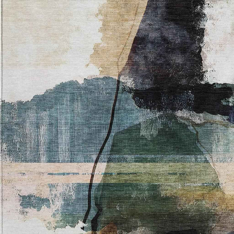 9' X 12' Green And Ivory Abstract Washable Indoor Outdoor Area Rug