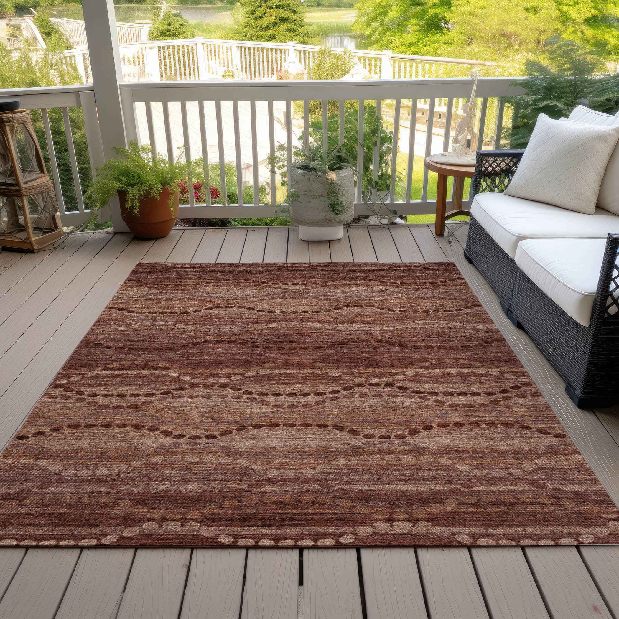 10' X 14' Rust And Copper Ogee Washable Indoor Outdoor Area Rug