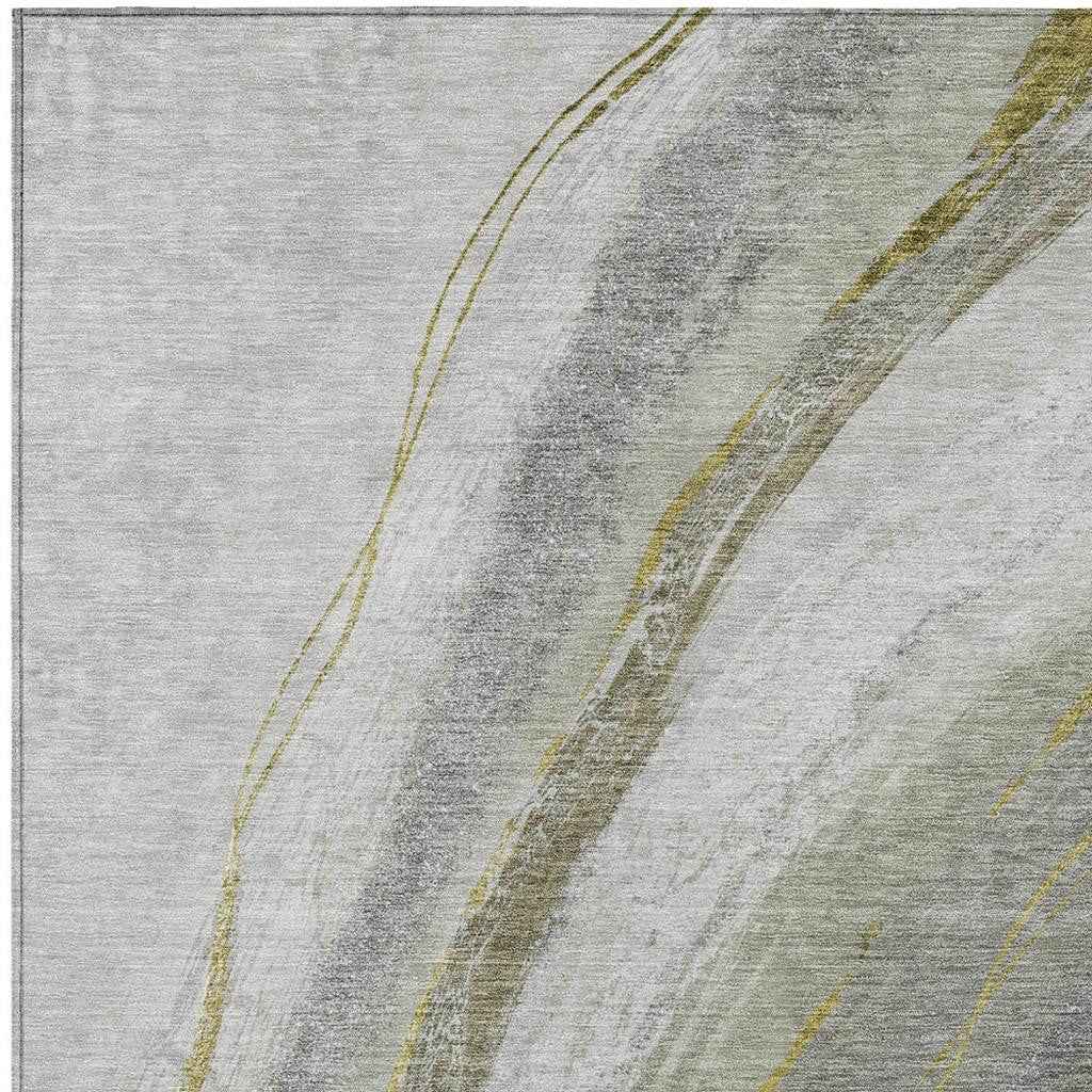 9' X 12' Artichoke Green And Gray Abstract Washable Indoor Outdoor Area Rug