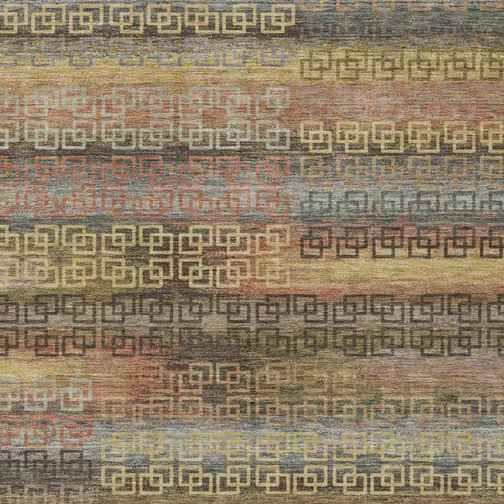 10' X 14' Brown And Gold Striped Washable Indoor Outdoor Area Rug