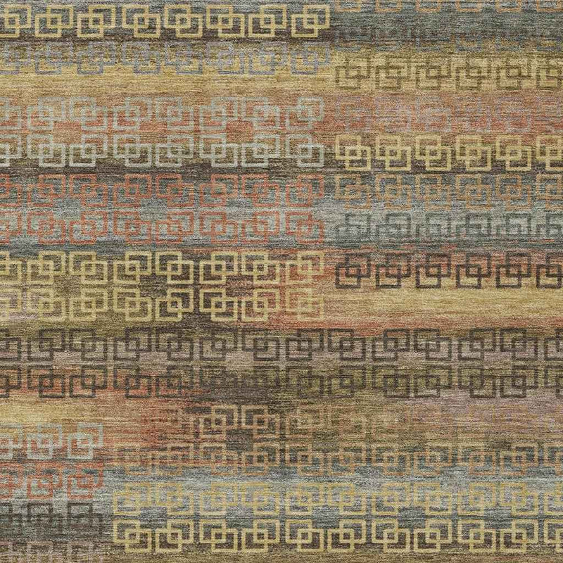 10' X 14' Brown And Gold Striped Washable Indoor Outdoor Area Rug