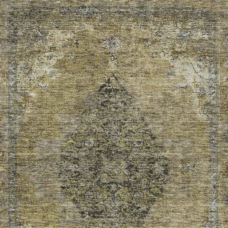 8' X 10' Khaki And Beige Medallion Washable Indoor Outdoor Area Rug