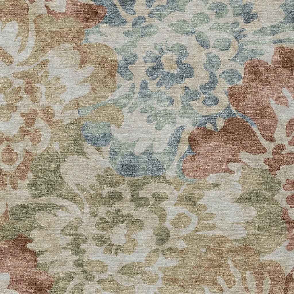 8' X 10' Rust And Beige Floral Washable Indoor Outdoor Area Rug