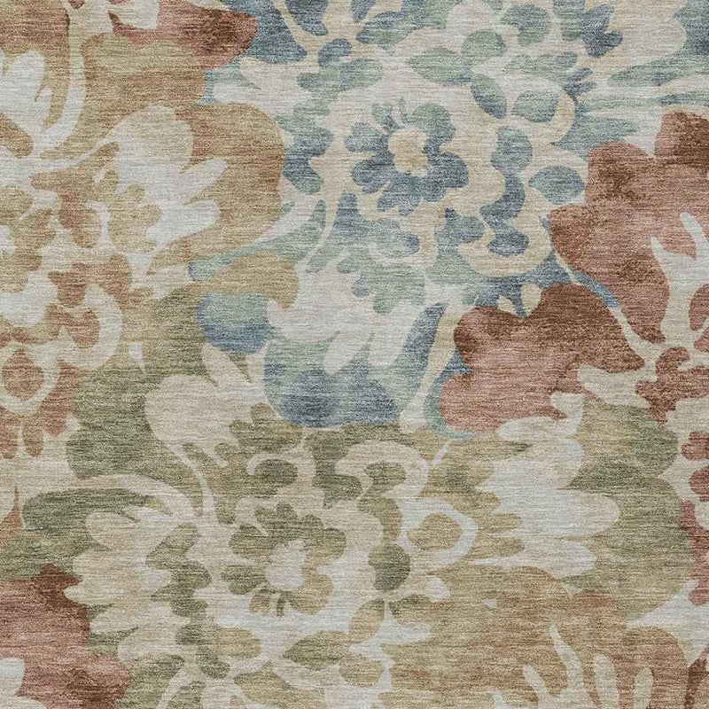 8' X 10' Rust And Beige Floral Washable Indoor Outdoor Area Rug