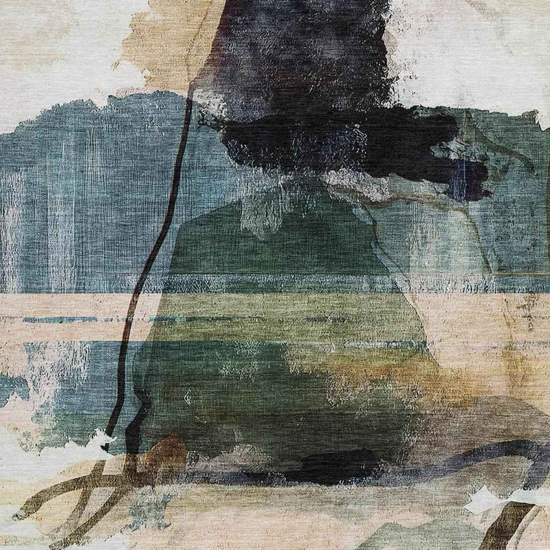 3' X 5' Green And Ivory Abstract Washable Indoor Outdoor Area Rug