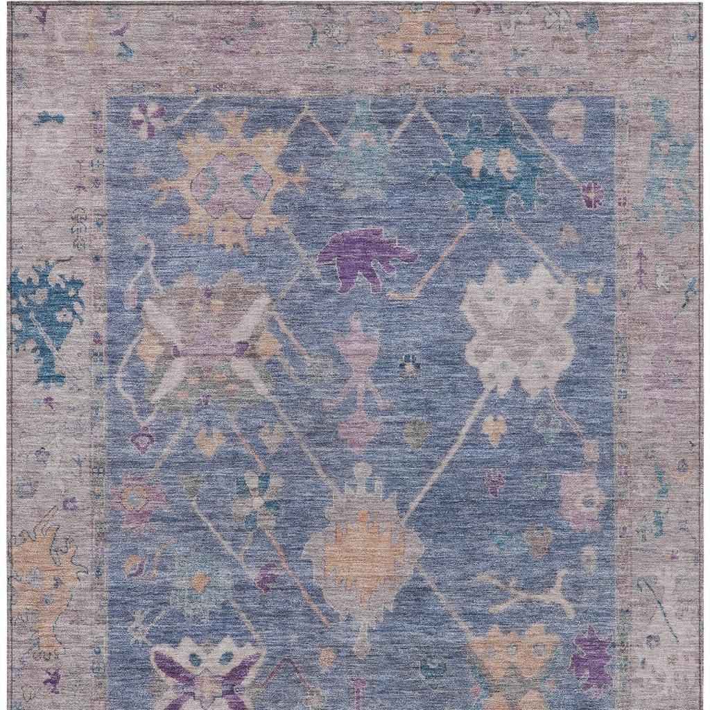 3' X 5' Blue And Purple Tribal Washable Indoor Outdoor Area Rug