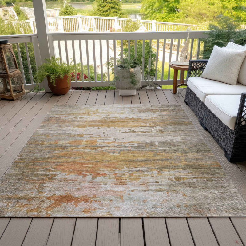 9' X 12' Khaki And Beige Abstract Washable Indoor Outdoor Area Rug