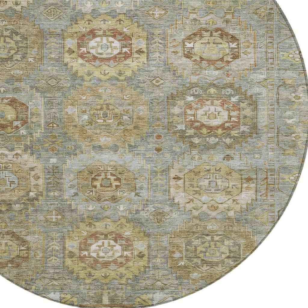 8' Sage Brown And Taupe Round Medallion Washable Indoor Outdoor Area Rug