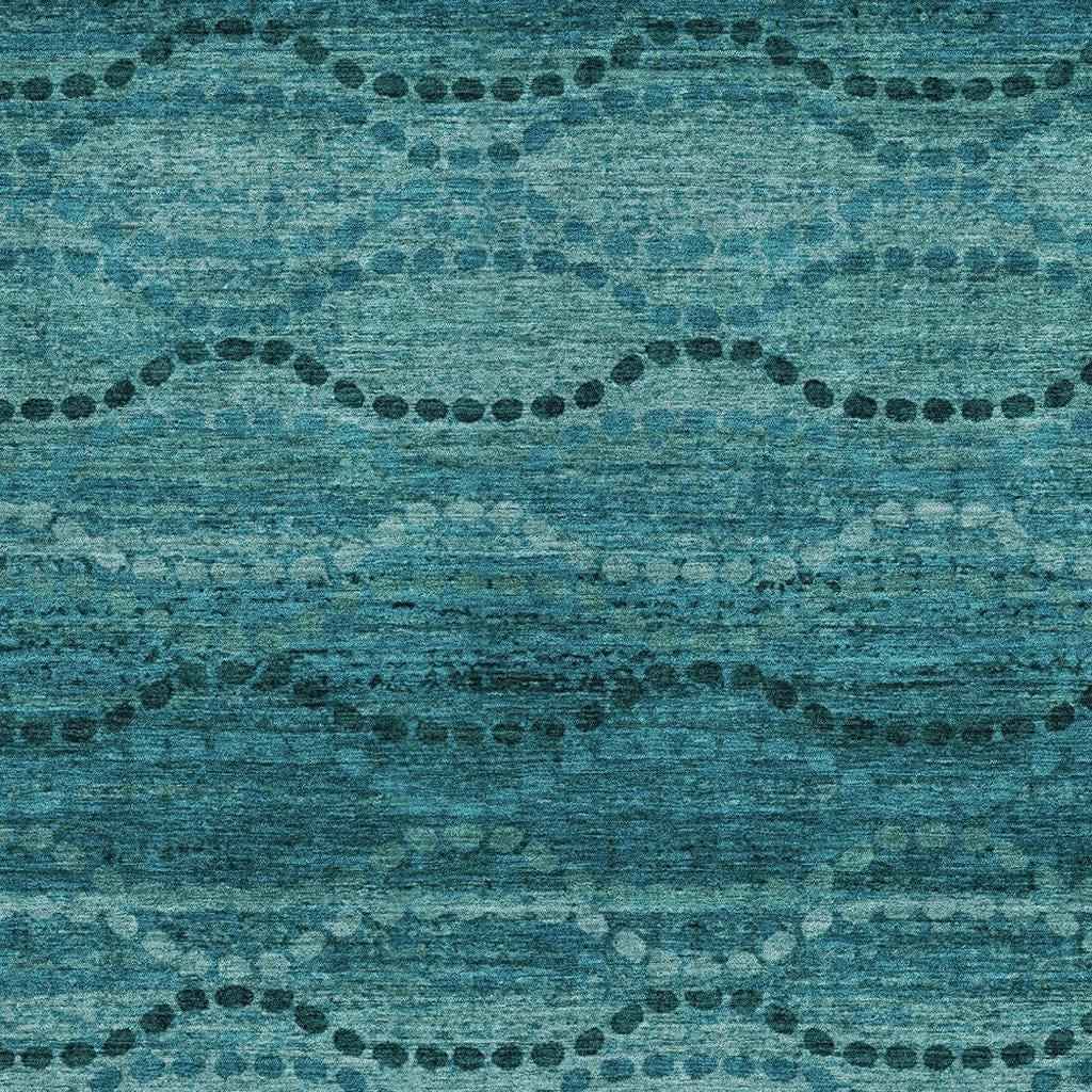 8' X 10' Turquoise And Aqua Ogee Washable Indoor Outdoor Area Rug
