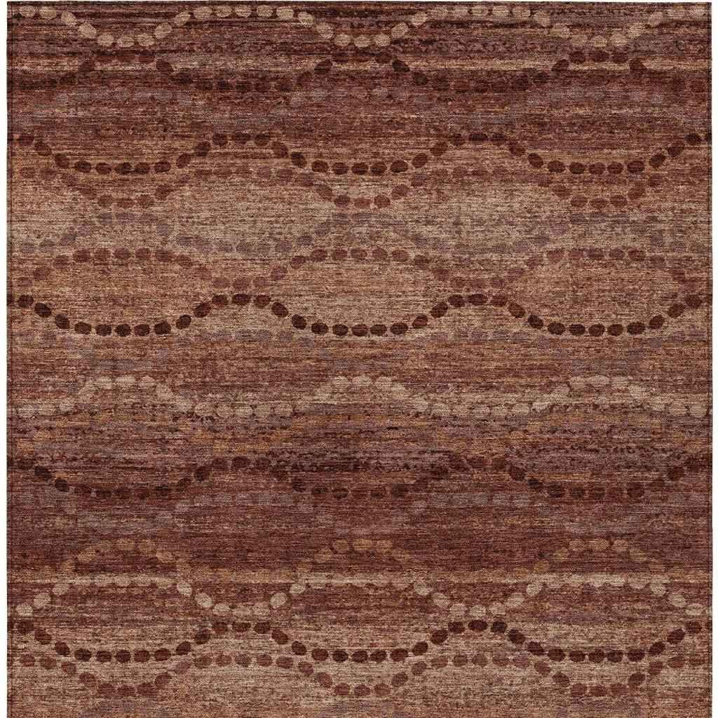 9' X 12' Rust And Copper Ogee Washable Indoor Outdoor Area Rug