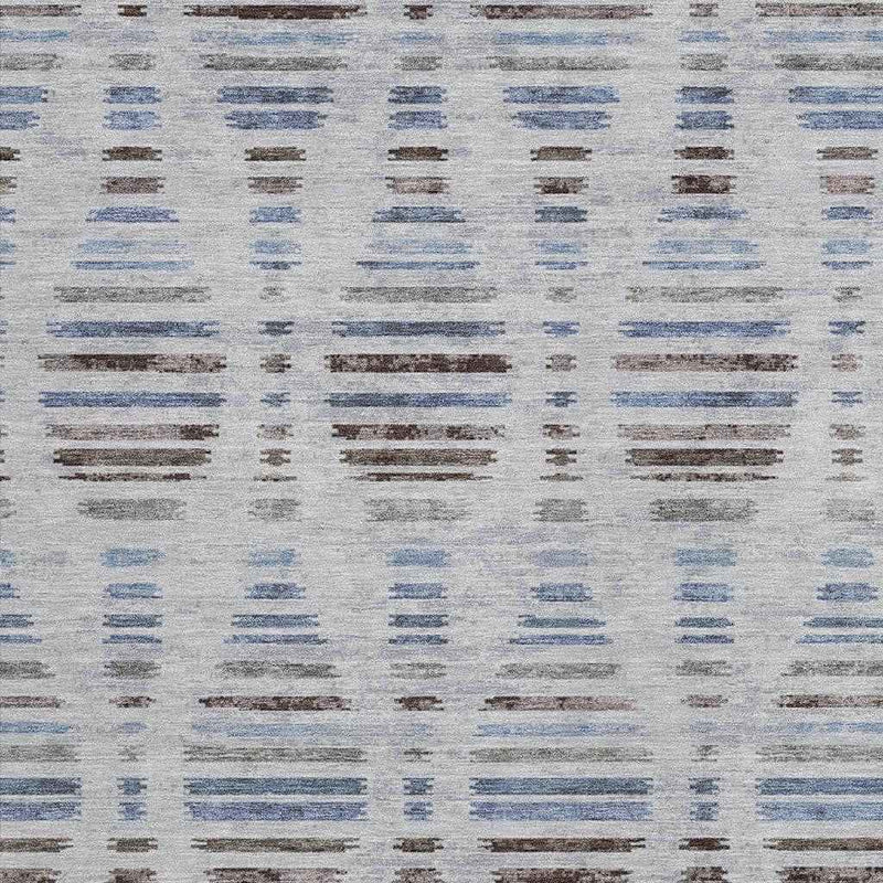 8' X 10' Beige And Denim Blue Striped Washable Indoor Outdoor Area Rug