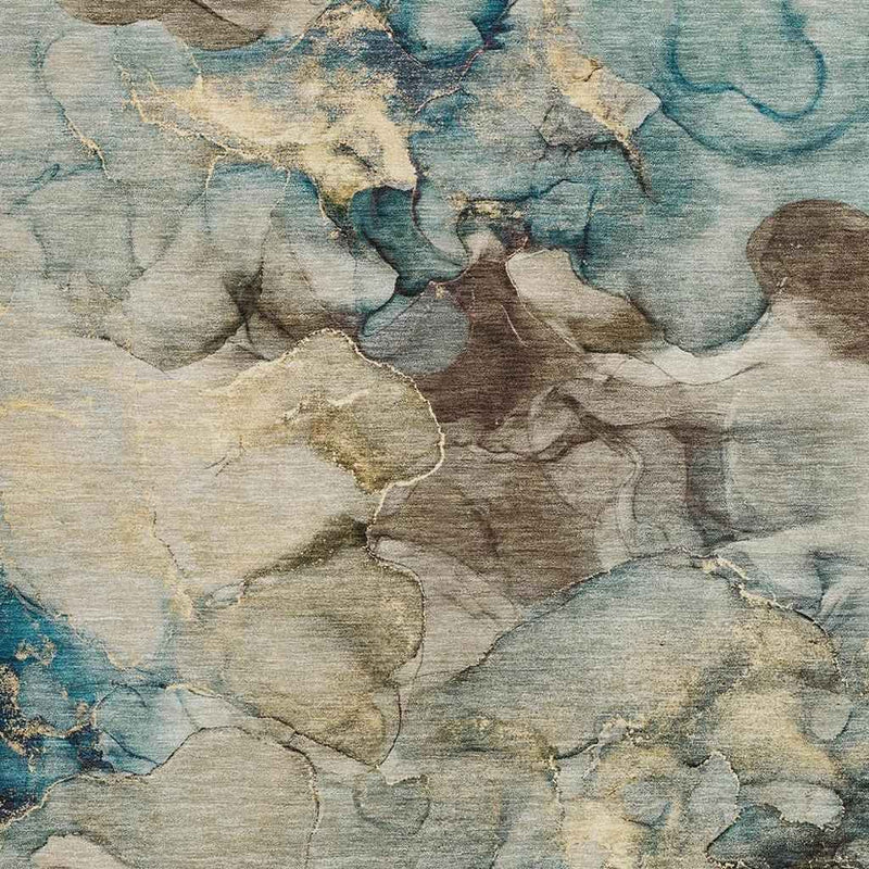 10' X 14' Brown And Teal Blue Abstract Washable Indoor Outdoor Area Rug