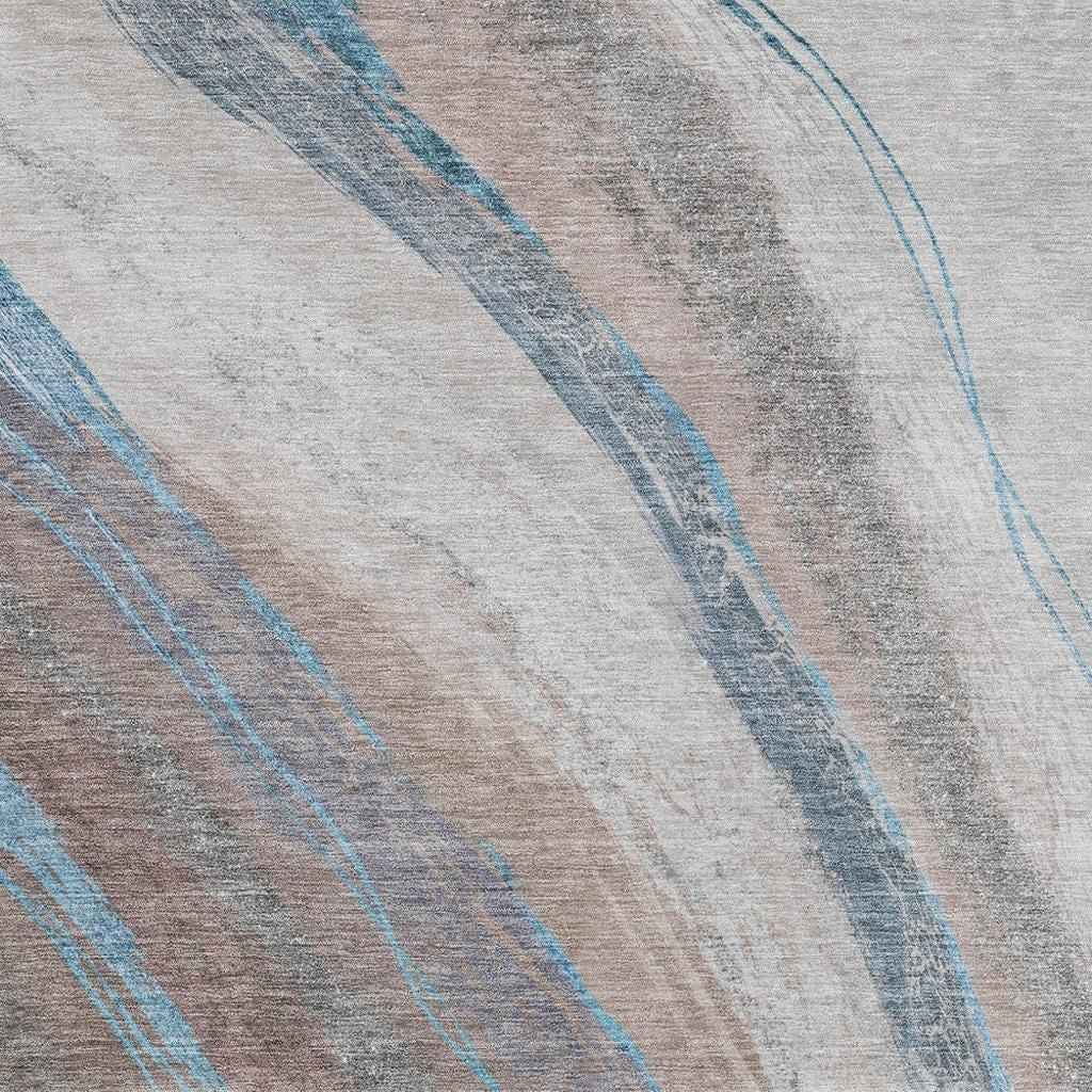 5' X 8' Brown And Teal Blue Abstract Washable Indoor Outdoor Area Rug
