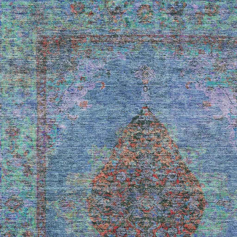 10' X 14' Blue And Rust Medallion Washable Indoor Outdoor Area Rug