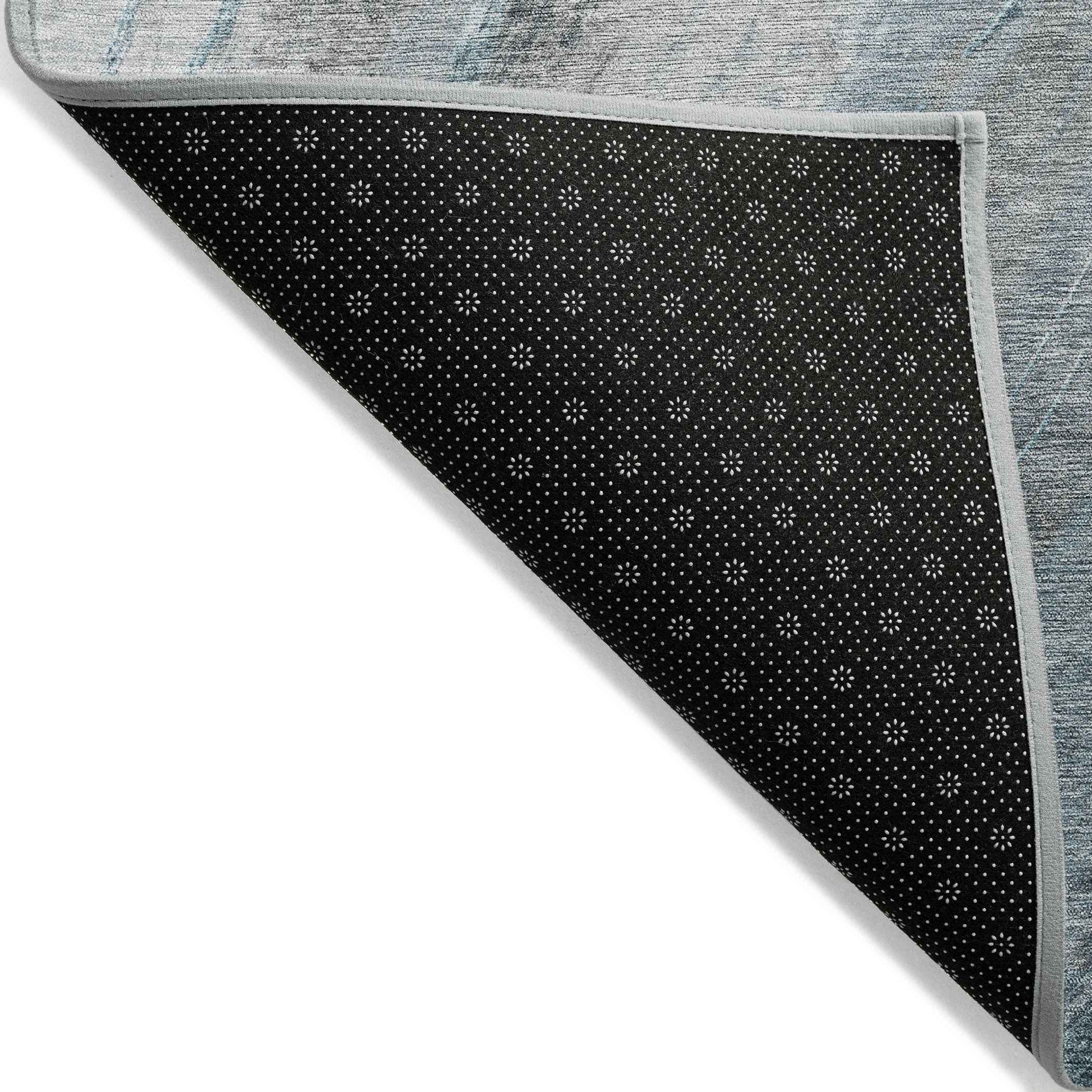 8' Teal Blue And Gray Round Abstract Washable Indoor Outdoor Area Rug