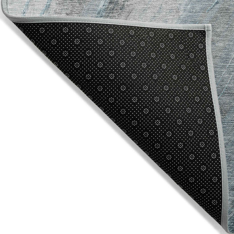 8' Teal Blue And Gray Round Abstract Washable Indoor Outdoor Area Rug