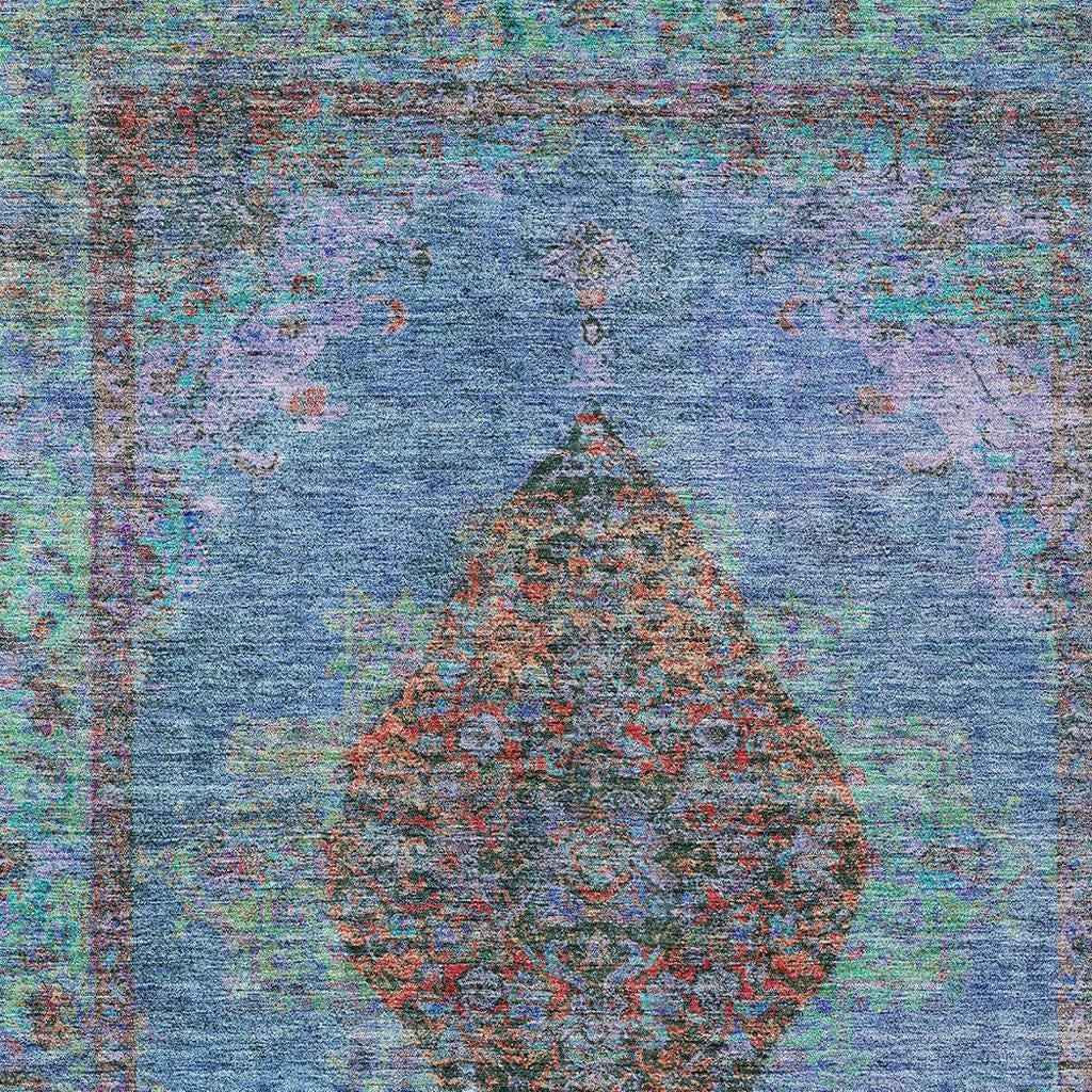 5' X 8' Blue And Rust Medallion Washable Indoor Outdoor Area Rug