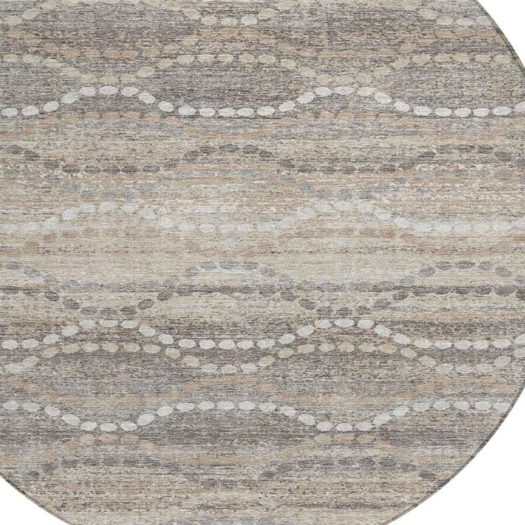 8' Beige And Gray Round Ogee Washable Indoor Outdoor Area Rug