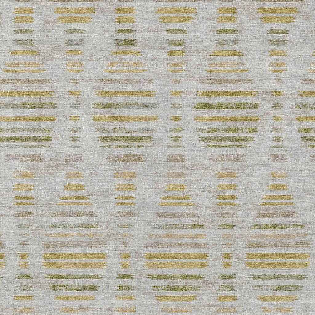 3' X 5' Ivory And Gold Striped Washable Indoor Outdoor Area Rug