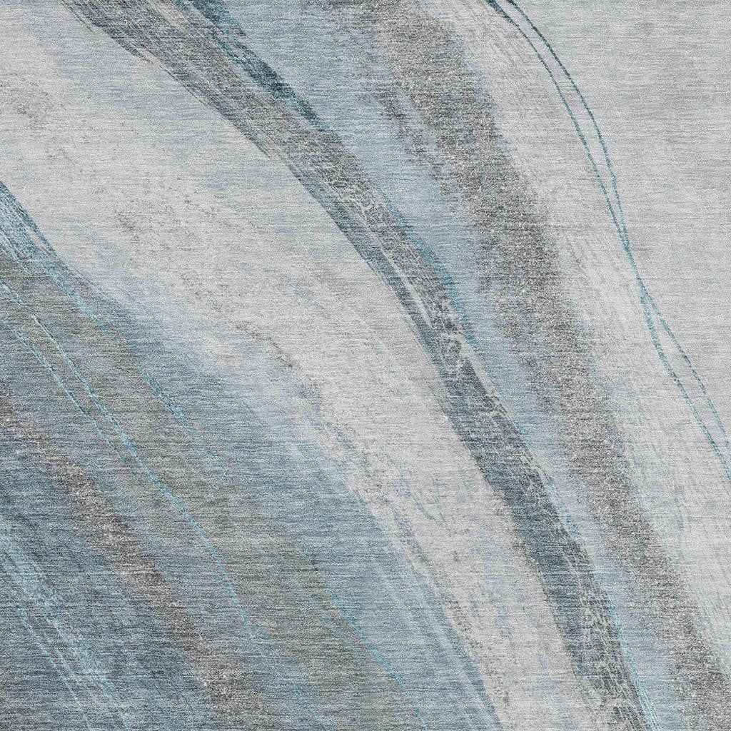 5' X 8' Teal Blue And Gray Abstract Washable Indoor Outdoor Area Rug