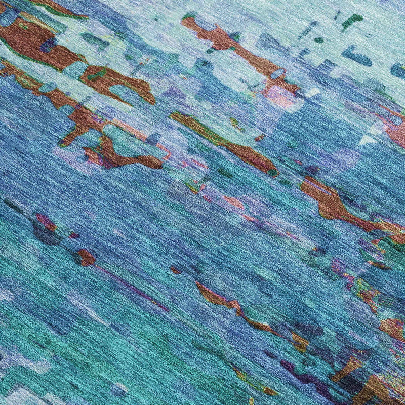 10' X 14' Blue Brown And Purple Abstract Washable Indoor Outdoor Area Rug