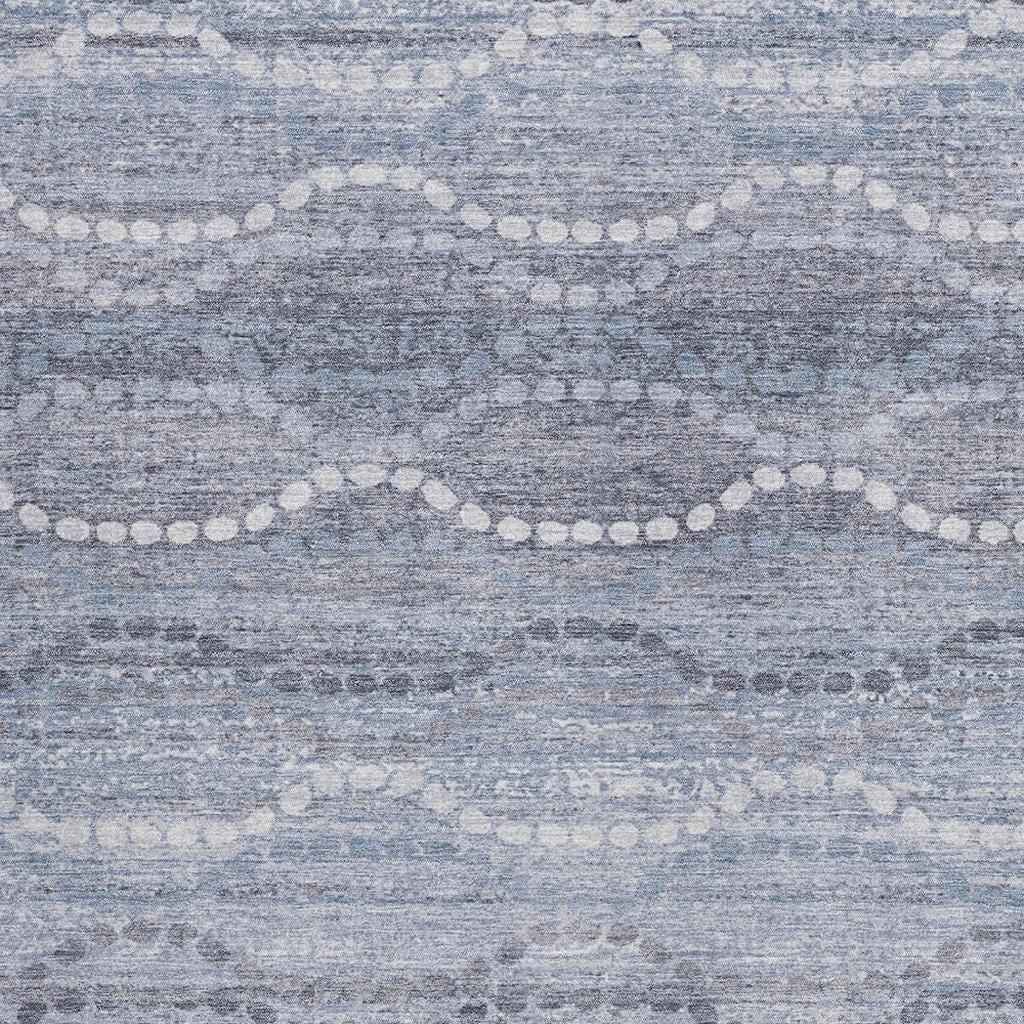 5' X 8' Blue And Ivory Ogee Washable Indoor Outdoor Area Rug