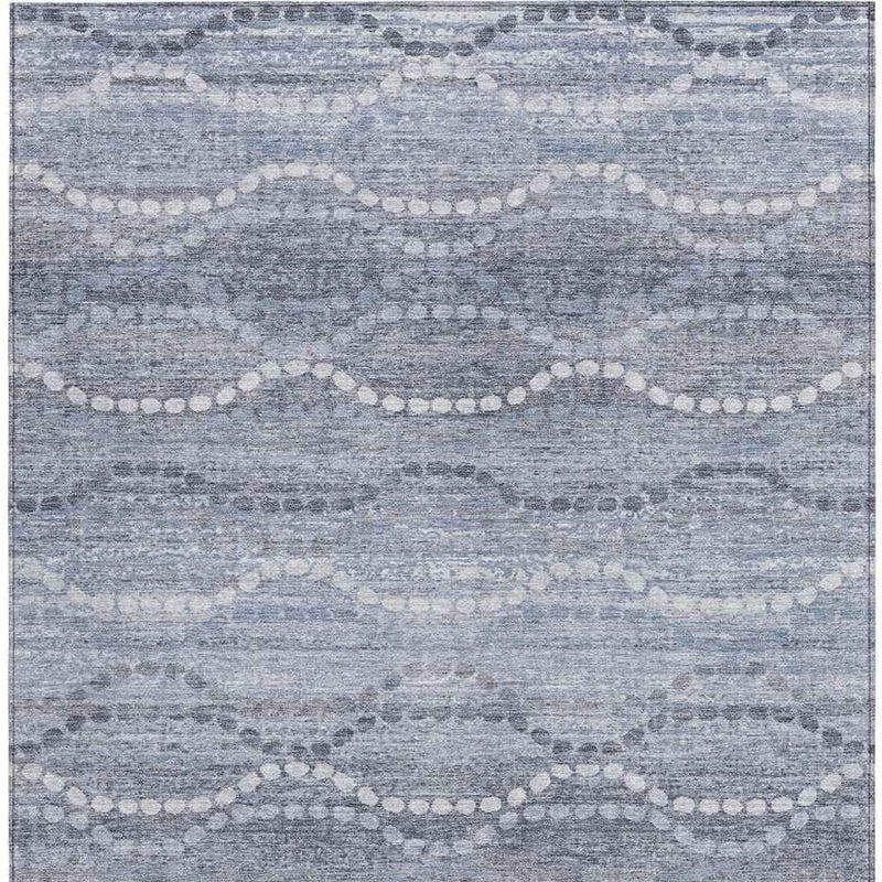 8' X 10' Blue And Ivory Ogee Washable Indoor Outdoor Area Rug