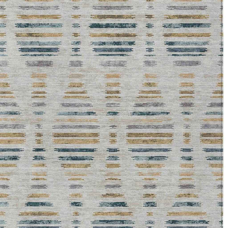 8' X 10' Linen And Navy Blue Striped Washable Indoor Outdoor Area Rug