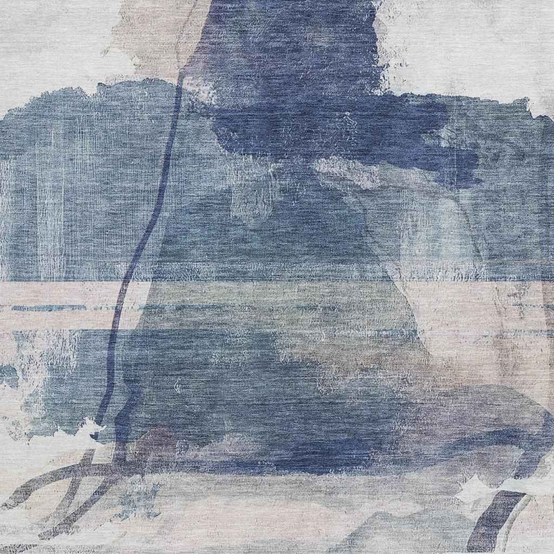 9' X 12' Blue And Ivory Abstract Washable Indoor Outdoor Area Rug