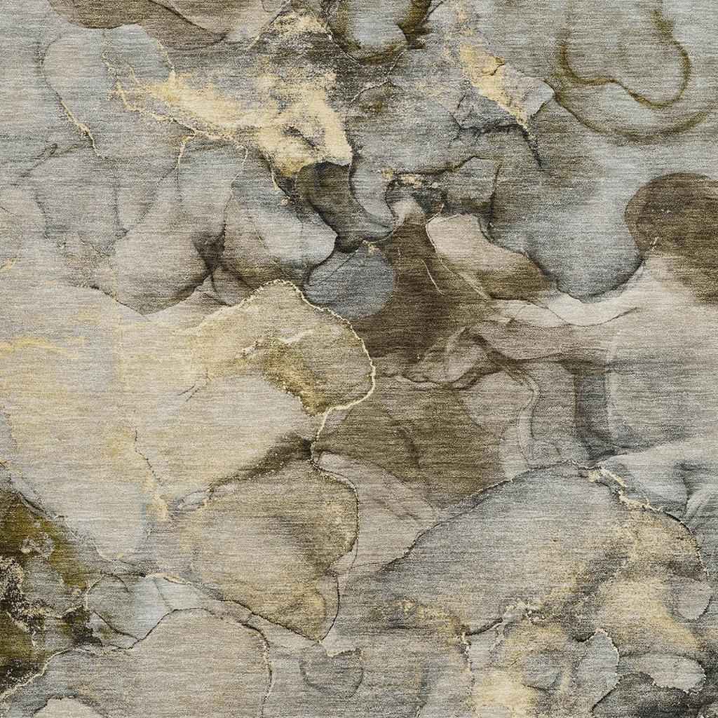 9' X 12' Pewter And Gold Abstract Washable Indoor Outdoor Area Rug