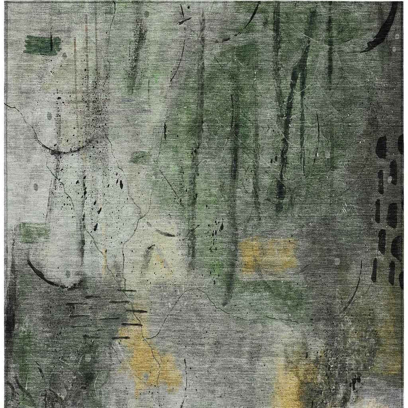 8' X 10' Pewter And Gold Abstract Washable Indoor Outdoor Area Rug