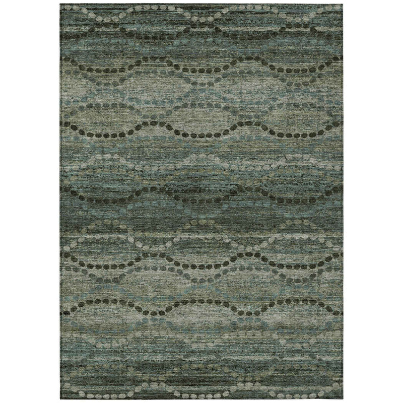 3' X 5' Artichoke Green And Gray Ogee Washable Indoor Outdoor Area Rug