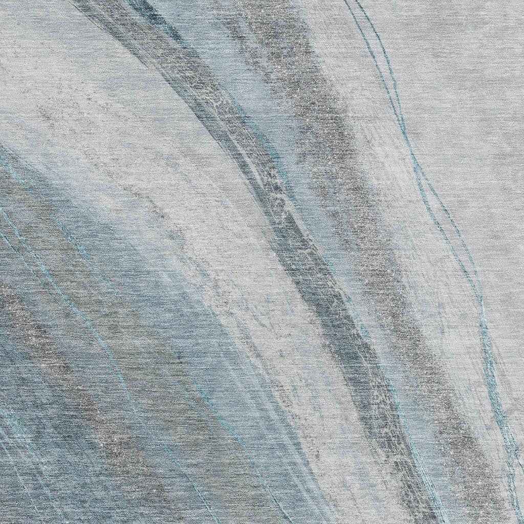 3' X 5' Teal Blue And Gray Abstract Washable Indoor Outdoor Area Rug