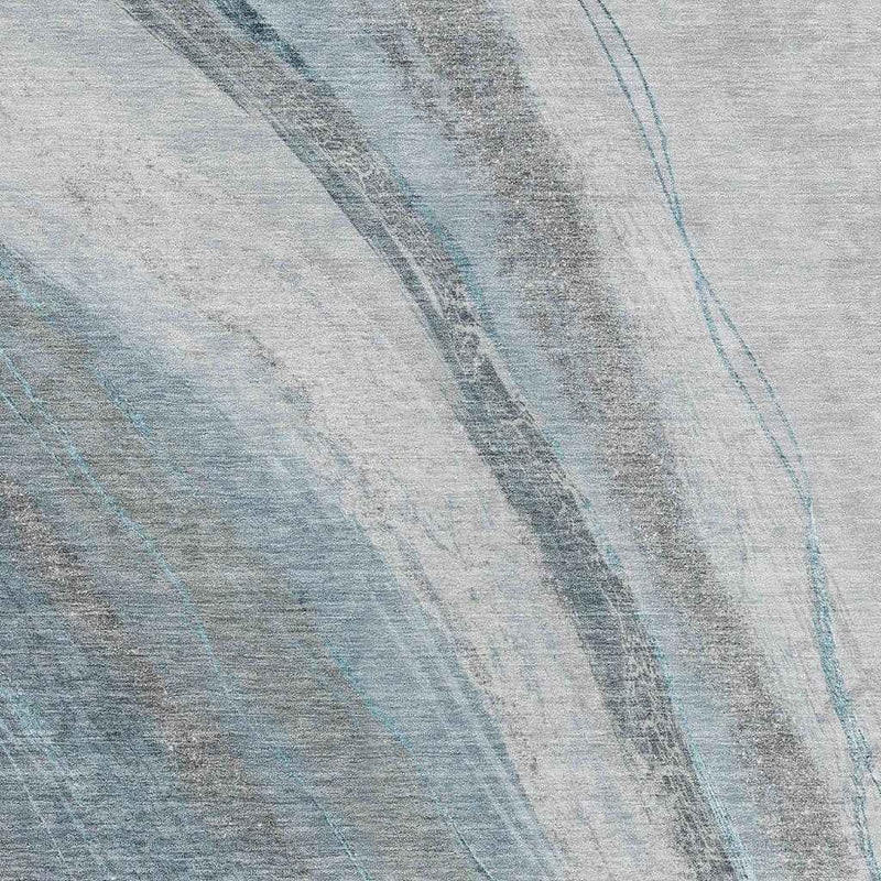 3' X 5' Teal Blue And Gray Abstract Washable Indoor Outdoor Area Rug