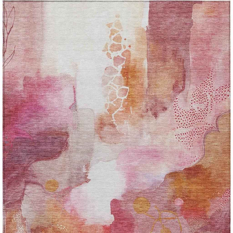 5' X 8' Pink Copper And Ivory Abstract Washable Indoor Outdoor Area Rug